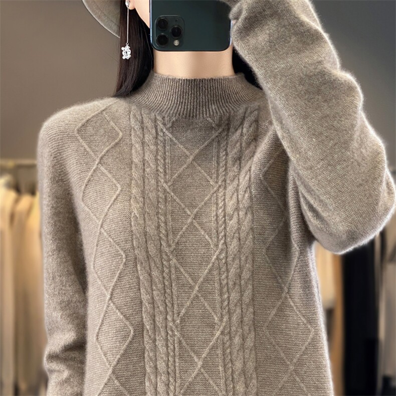 一线成衣无缝100纯羊毛半高领打底衫女内搭宽松毛衣秋冬新款上衣,女装羊毛衫,昭美羊绒