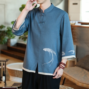 22ZG风夏季新款立领复古盘扣刺绣大码茶服男装B343-1-T173图片