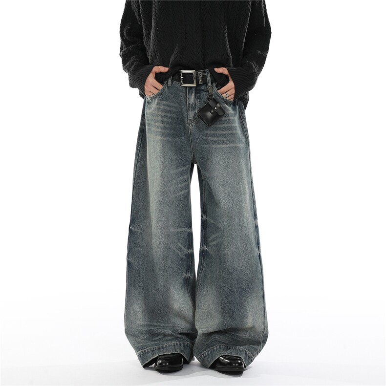 xz905-2-Z085#P65-（控98）美式宽松阔腿牛仔裤，男装牛仔裤，星座905-2