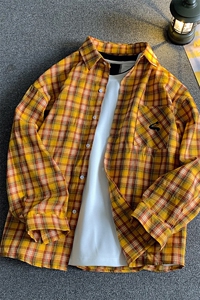 黄色格子衬衫外套男 xh108-特50图片