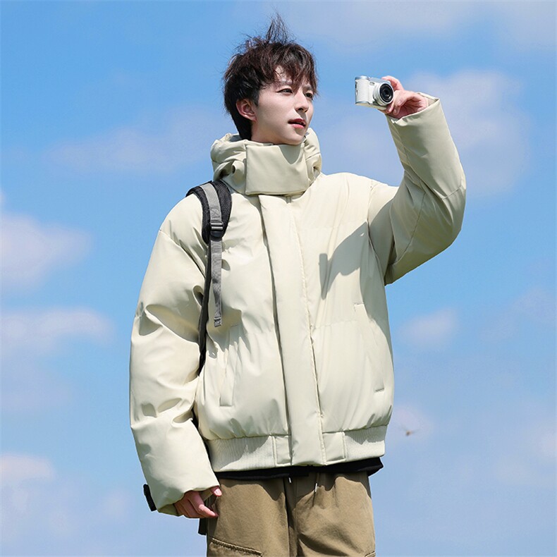 现货5W件冬季三防重磅boxy短款羽绒连帽PU皮棉衣外套防风加厚棉服,男装棉衣,电商A486