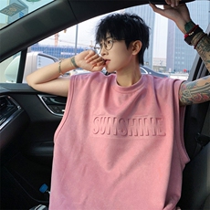 ！2025夏季新款男士钢印麂皮绒背心无袖T恤TLBX01特P22控38，男装背心/马甲，电商B220