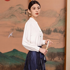 芷墨复古新中式复古大小姐马面裙套装显瘦通勤百搭衬衫裙子两件装，女装衬衫，芷墨服饰