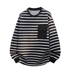 TWY19特P45控88圆领条纹3D白底polo情侣卫衣宽松外套男100聚酯，女装短外套，电商B370