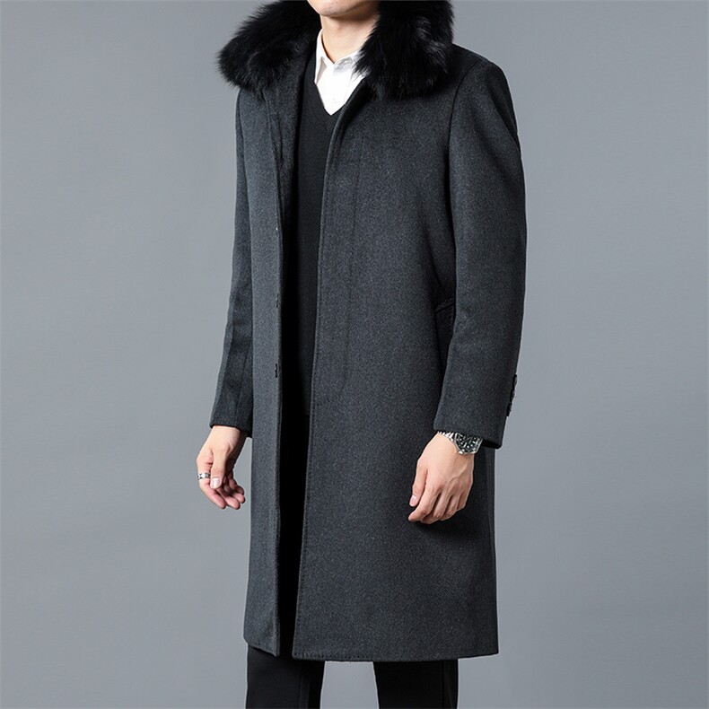 DZ6603钱塘2020-3中年男士商务休闲冬季厚款毛领长款大衣P210,男装毛呢大衣,钱塘207-3