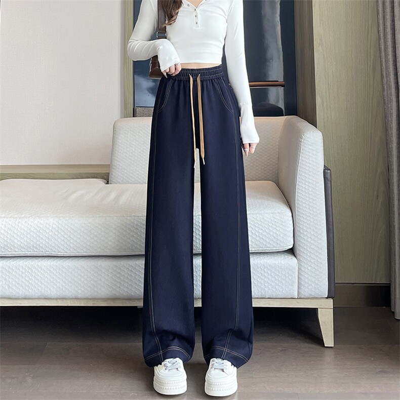 高腰阔腿牛仔裤秋冬2025新品复古宽松百搭显瘦垂感拖地裤子,女装休闲裤,云美莎专业女裤-全店现货