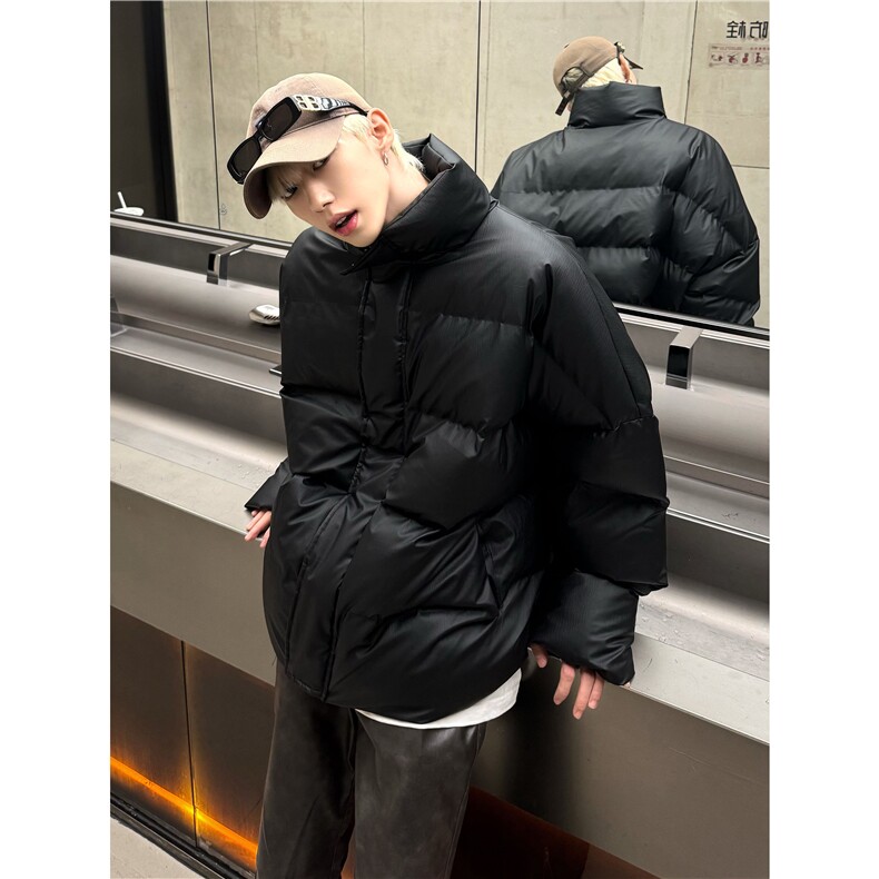 黑色短款美式棉服男款冬季加厚雾面PU皮衣外套立领面包服my99p128,男装皮衣,电商C307