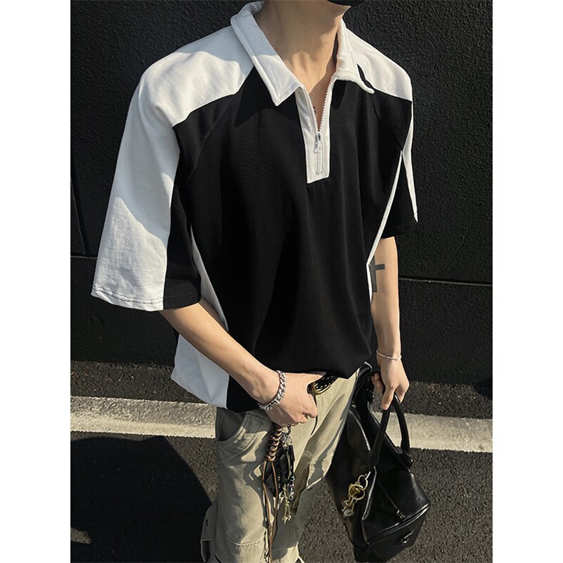 得物抖音高品二开240克纯棉美式高街痞帅POLO翻领潮牌短袖T恤图片