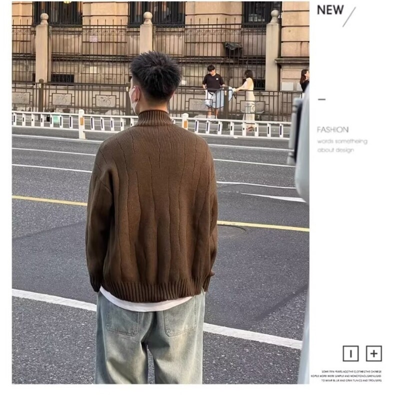 秋冬立领紫色开衫毛衣男女日系复古休闲宽松针织衫外套潮,男装针织衫/毛衣,星座506A