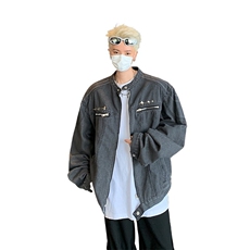 N10-P67美式高街立领机车拉链夹克男春秋季vibe潮牌宽松，男装夹克，电商B323A