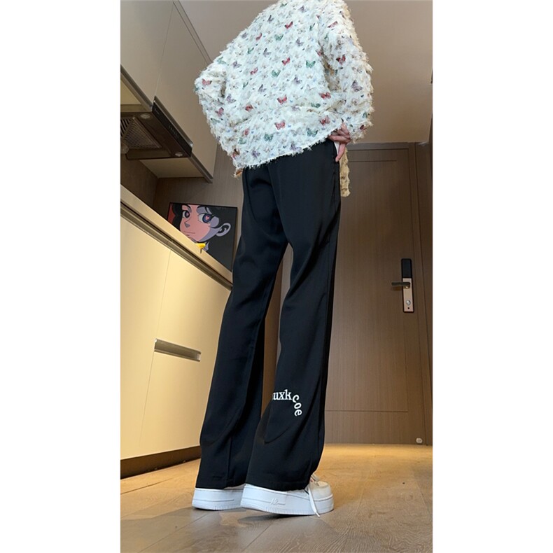 现货 黑色微喇裤脚刺绣薄款凉感休闲垂坠冰丝西裤男K799-P50 控78图片