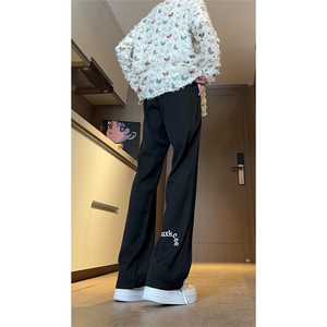 现货 黑色微喇裤脚刺绣薄款凉感休闲垂坠冰丝西裤男K799-P50 控78图片