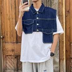 流行西装领男文艺潮流拼接简约ins日系马甲M8008P43，男装背心/马甲，星座1116-2