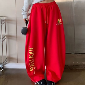 美式字母印花运动卫裤女秋冬宽松垂感显瘦跳舞阔腿直筒休闲裤潮流