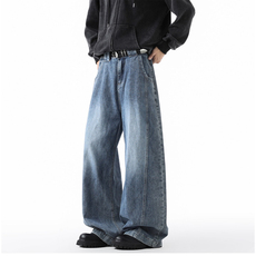 网图潮牌水洗复古阔腿牛仔裤痞帅拼接弯刀长裤A025-ZN6223-P40，男装牛仔裤，电商A025