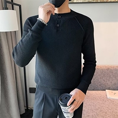 秋冬纯色休闲厚款毛衣男套头提花细条亨利领打底针织衫S581，男装针织衫/毛衣，星座1116A-2（原606A-1）