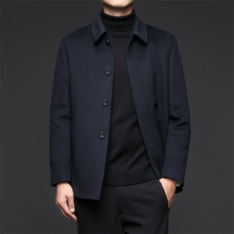 羊毛呢子大衣男冬季中年商务休闲翻领男士羽绒内胆厚款保暖外套，男装毛呢大衣，电商B212（原钱塘6029）