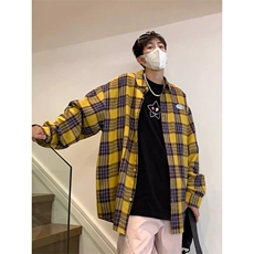 格子衬衫男秋季美式复古高级感潮牌巴洛克衬衣情侣装外套，男装衬衫，星座1210-1