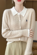 假两件开衫女翻领拼色刺绣麻花毛衣宽松羊绒针织外套上衣，女装羊毛衫，大美人高端店