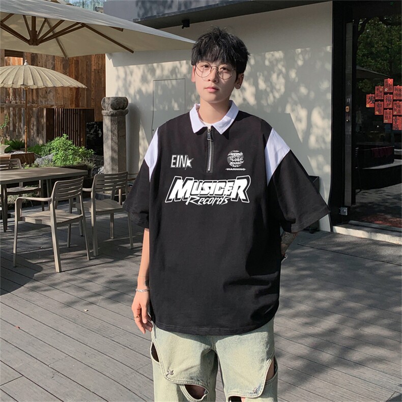 品质纯棉夏季美式复古POLO衫男潮流宽松短袖XP3202-P45控68抖音78,男装T恤,电商B370