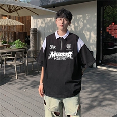 品质纯棉夏季美式复古POLO衫男潮流宽松短袖XP3202-P45控68抖音78，男装T恤，电商B370