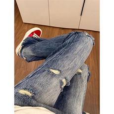 牛仔裤男秋季破洞修身小脚裤男士新款复古哈伦裤潮牌休闲长裤，男装牛仔裤，星座218-1（原230）