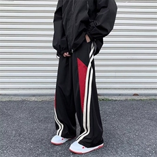 机能防水冲锋裤青年条纹拼接裤痞帅宽松直筒阔腿休闲长裤，男装休闲裤，星座506A