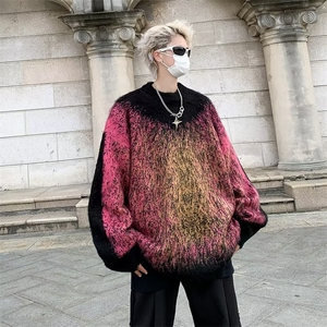 美式小众设计感加厚扎染鹿毛绒毛衣男女圆领撞色慵懒高级MZ69-P63图片
