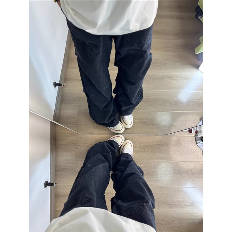 美式复古小众打褶牛仔裤男女新款宽松直筒工装休闲裤WLB201-P50,男装牛仔裤,星座1008