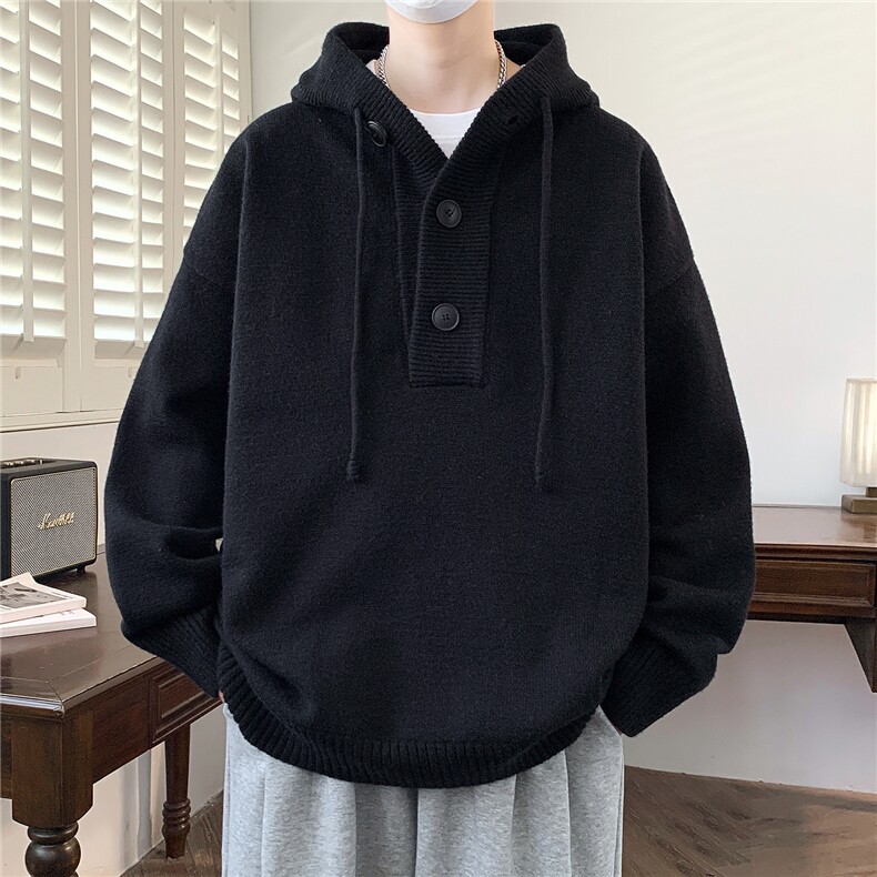秋冬新款青少年时尚连帽纽扣款休闲针织衫毛衣男1018-1-M619-P65,男装针织衫/毛衣,星座1018-1​