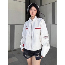白色短款皮衣外套美式穿搭高级感机车夹克棒球服JK158特P67，男装夹克，星座908-1