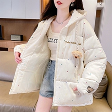 CC078-P130挂件小熊连帽棉服女冬季减龄波点宽松加厚保暖面包服，男装棉衣，星座911-3