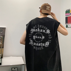 抖音供货、230克现货水洗棉印花宽松版无袖背心D223A-SB2315-P35，男装背心/马甲，电商019-1