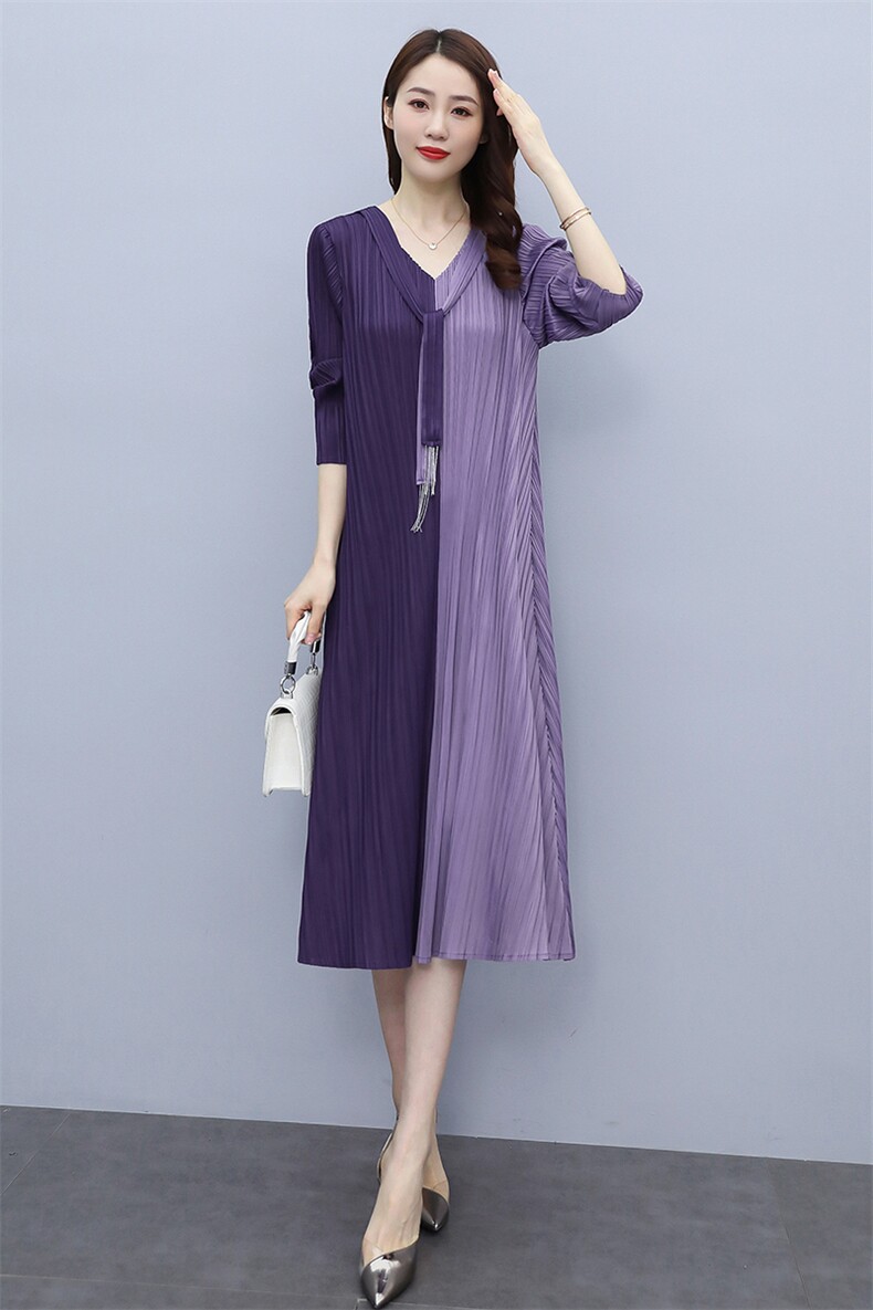 打底连衣裙女2021春新款修身显瘦褶皱遮肚轻奢设计感气质过膝长裙，女装连衣裙，悠米