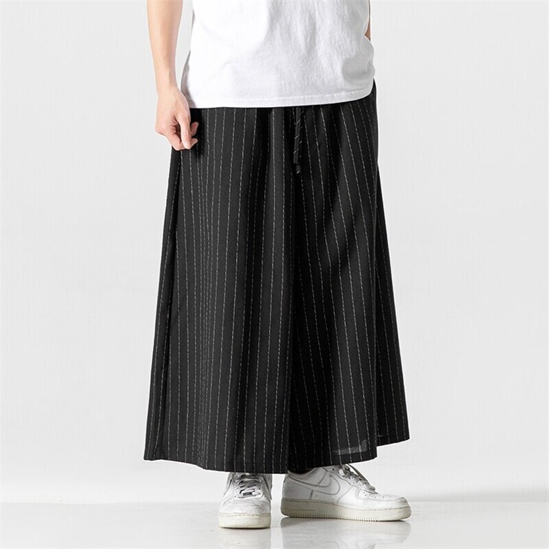 夏季大码日系宽松休闲裤条纹直筒阔腿裤棉麻裤风潮K333/P70,男装休闲裤,钱塘713