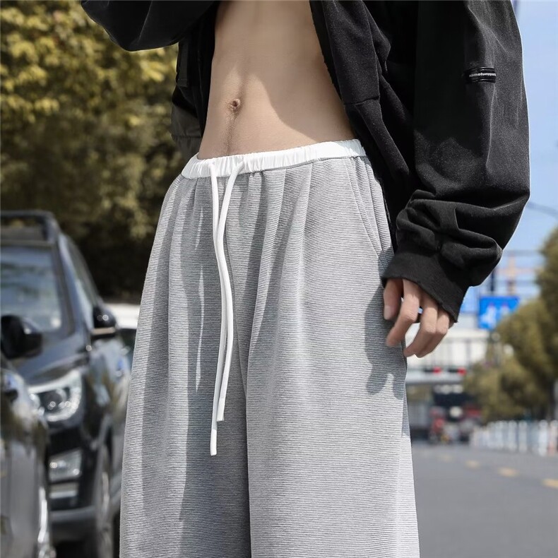 美式卫裤男秋冬坠感宽松高街运动裤拖地阔腿裤直筒裤子K4633-P35图片