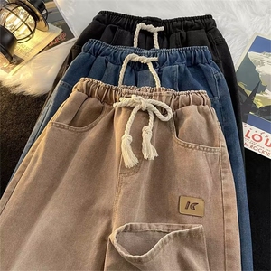 牛仔裤男女春季高街vibe直筒裤潮牌复古宽松休闲长裤子N6066-P48图片