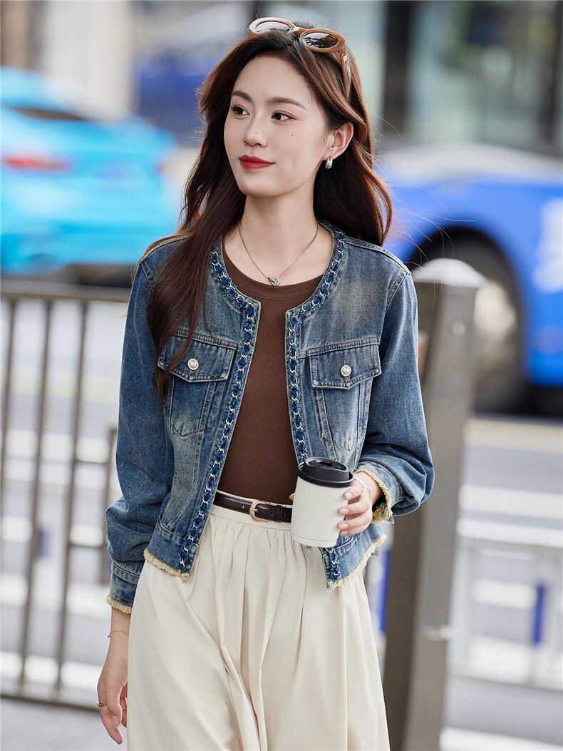 小个子牛仔外套女2025春秋季新款今年流行时尚圆领夹克上衣简约,商品下架区,靓衣阁