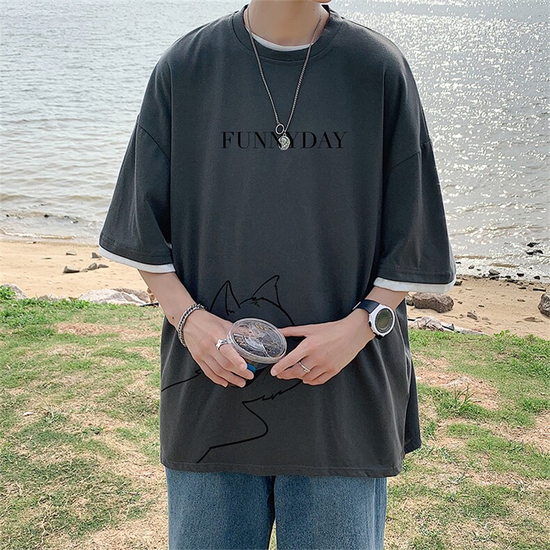 JT55149-P25假两件短袖t恤男大码胖子半袖体恤半截袖港风,男装T恤,电商A040