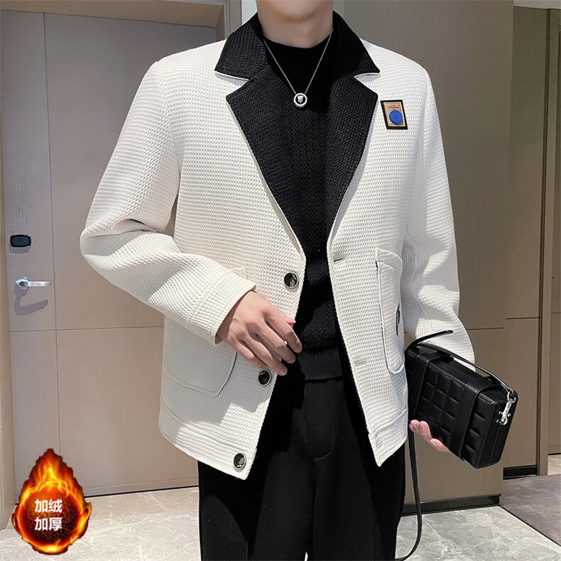 秋冬直播品质拼色加绒加厚翻领毛呢大衣夹克外套N9811-p135控185图片