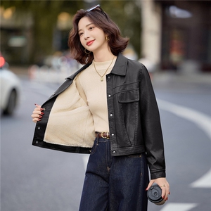 Bao皮衣外套女2025秋冬高级感复古休闲气质酷飒PU皮加绒夹克上衣图片