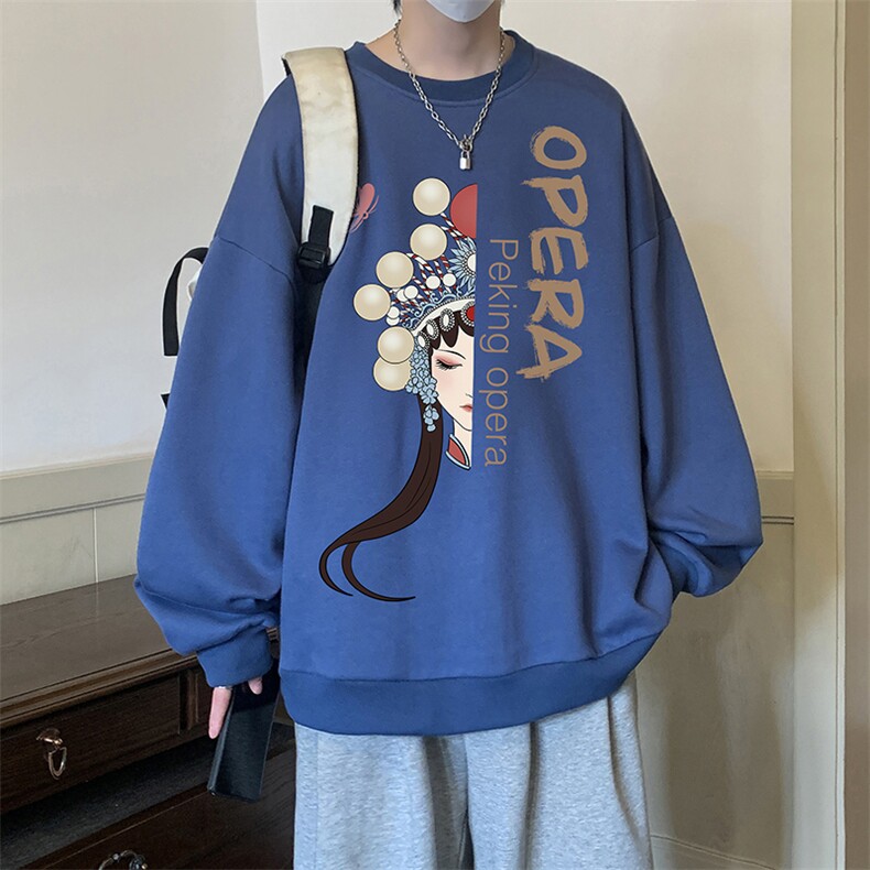 圆领卫衣男大码加厚加绒长袖t恤男S6161-P28加绒款-P33京剧脸谱,男装卫衣,电商A040