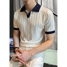 网T-2026新品针织毛衣短袖T恤凉感POLO衫T恤条纹打底衫WK42-P40，男装T恤，星座610B-1