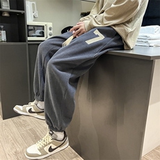 欧棉绒新款港风大码贴标束脚长裤K807*P35加绒40控68，男装休闲裤，星座227-2