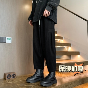 深灰色毛呢裤子男款冬季高级感痞帅大码哈伦裤美式复古锥形休闲裤图片