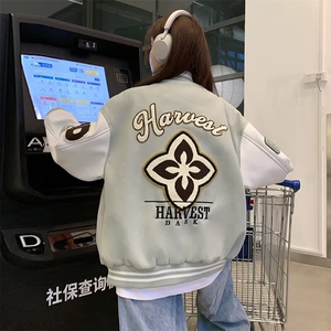 新款百搭慵懒原宿气质ins文艺潮流植绒刺绣棒球服夹克W6632-P65图片