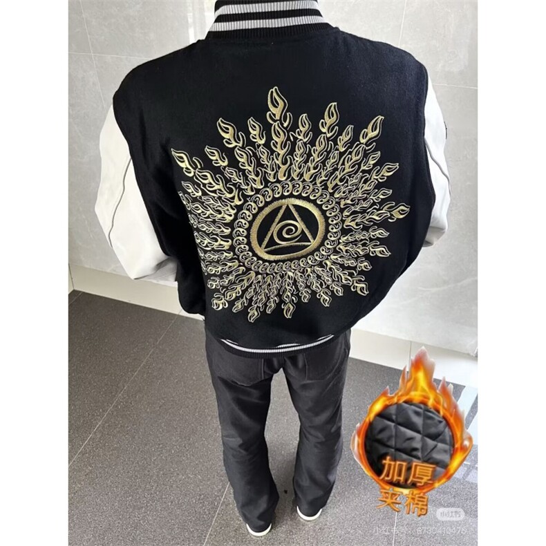 百搭慵懒时尚毛呢拼皮面料加绒刺绣高质量夹克日系潮流JA245,男装夹克,星座1116A（原606A-3）