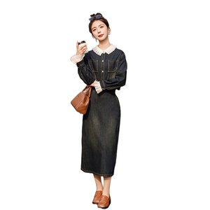 2024春秋季牛仔半身裙时尚两件套女图片