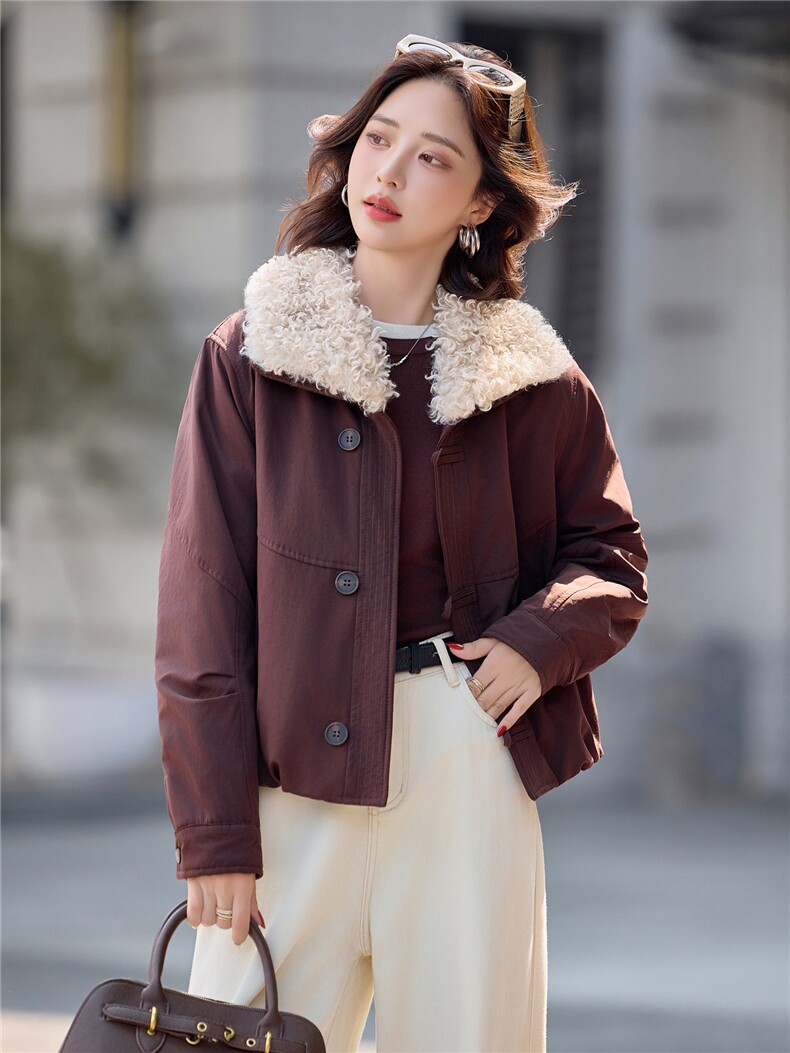 时尚羊羔毛领加绒派克服外套女2025冬季新款休闲气质保暖棉服上衣,女装短外套,印象茜