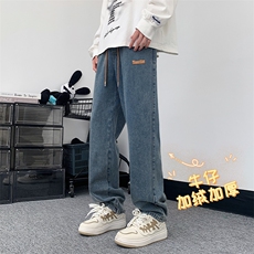 加绒保暖时尚带标牛仔长裤加厚拖地长裤K825-特批37加绒特批47，男装牛仔裤，星座718-1